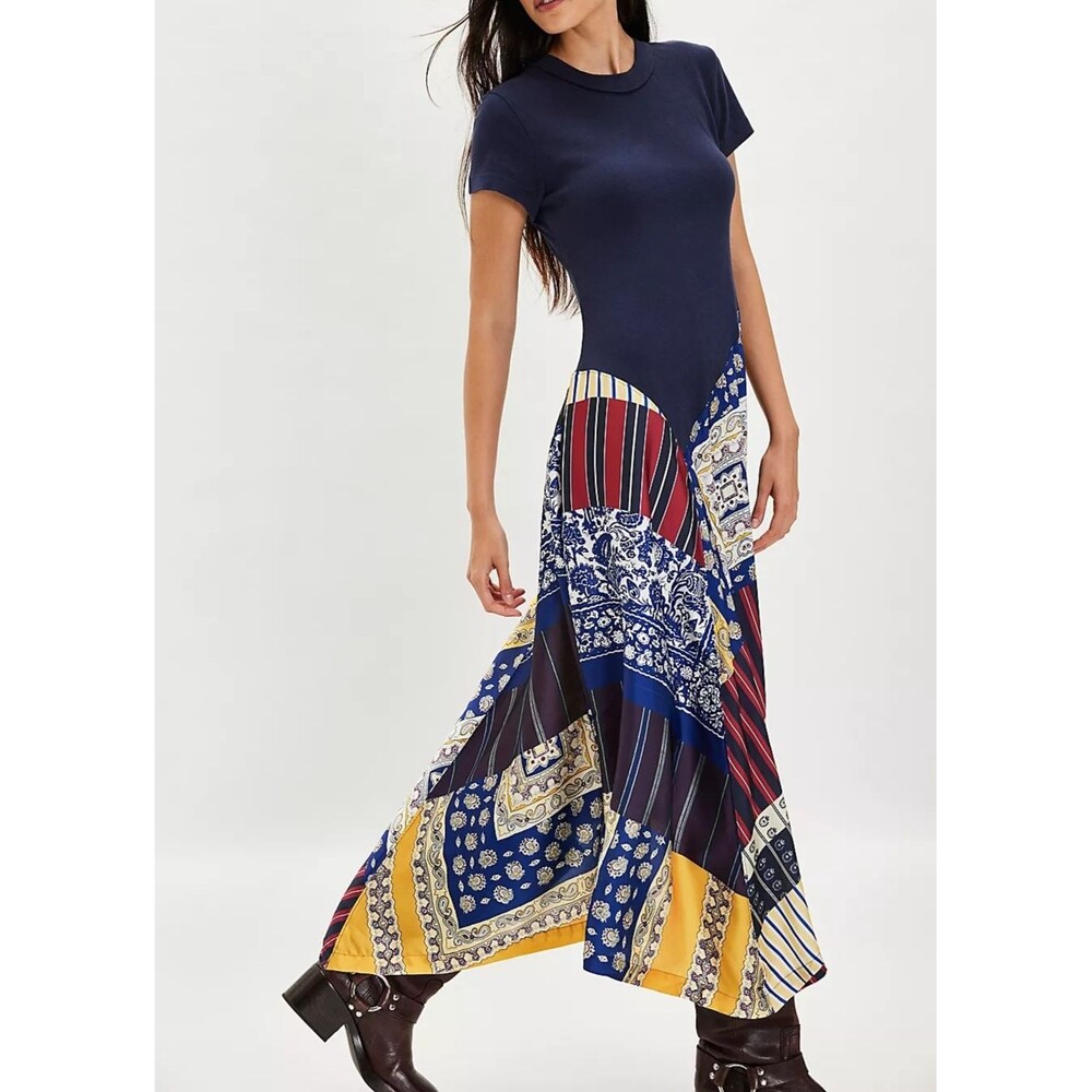 Free People Nuuly Tied And True Midi Dress Asymmetrical Bandana Print S 286915